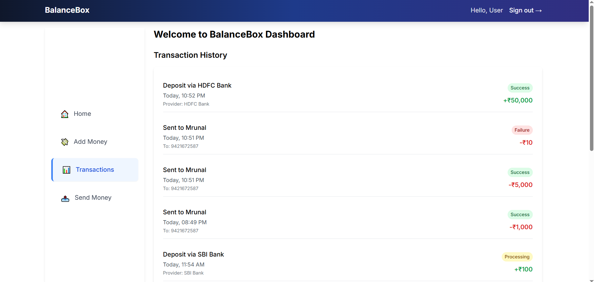 Transaction History and Status Tracking