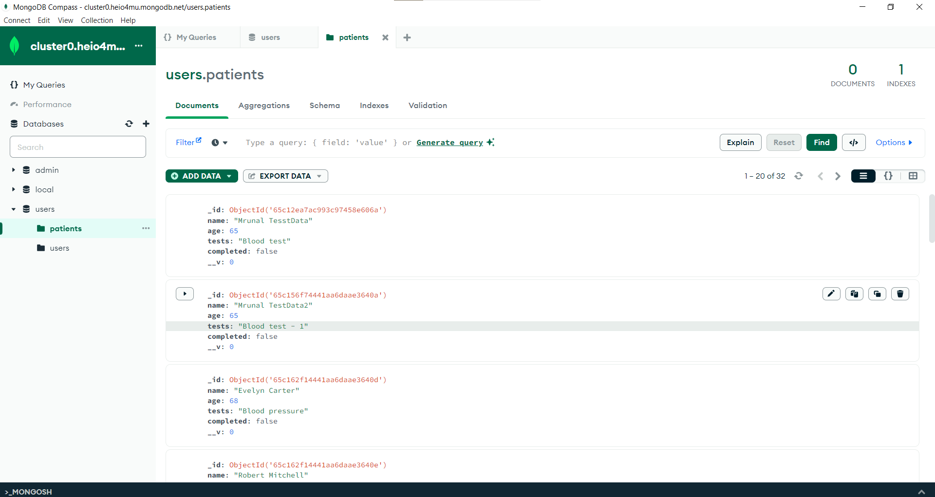 MongoDB Database Structure for Patient Management